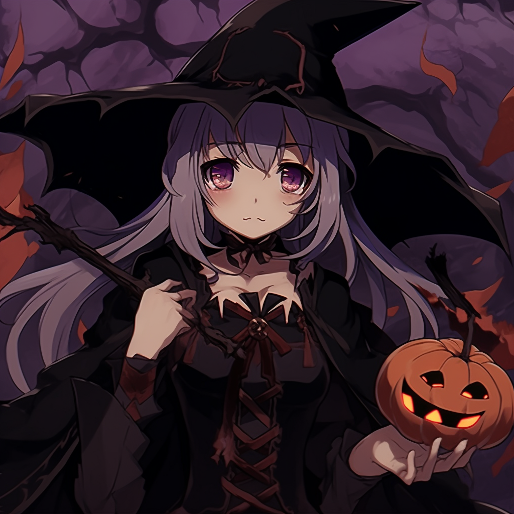 Anime witch casting a spell, characterized by bright orange and yellow tones. halloween pfp anime genres