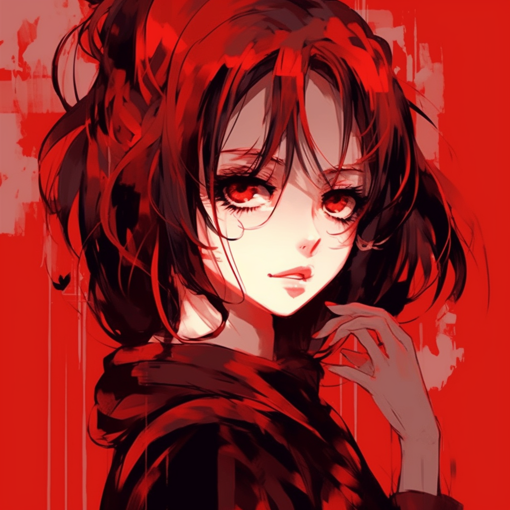 Anime girl with red hair showcasing an ethereal glow, an emphasis on glowing highlights and ambient shading. red anime girl pfp gif collection