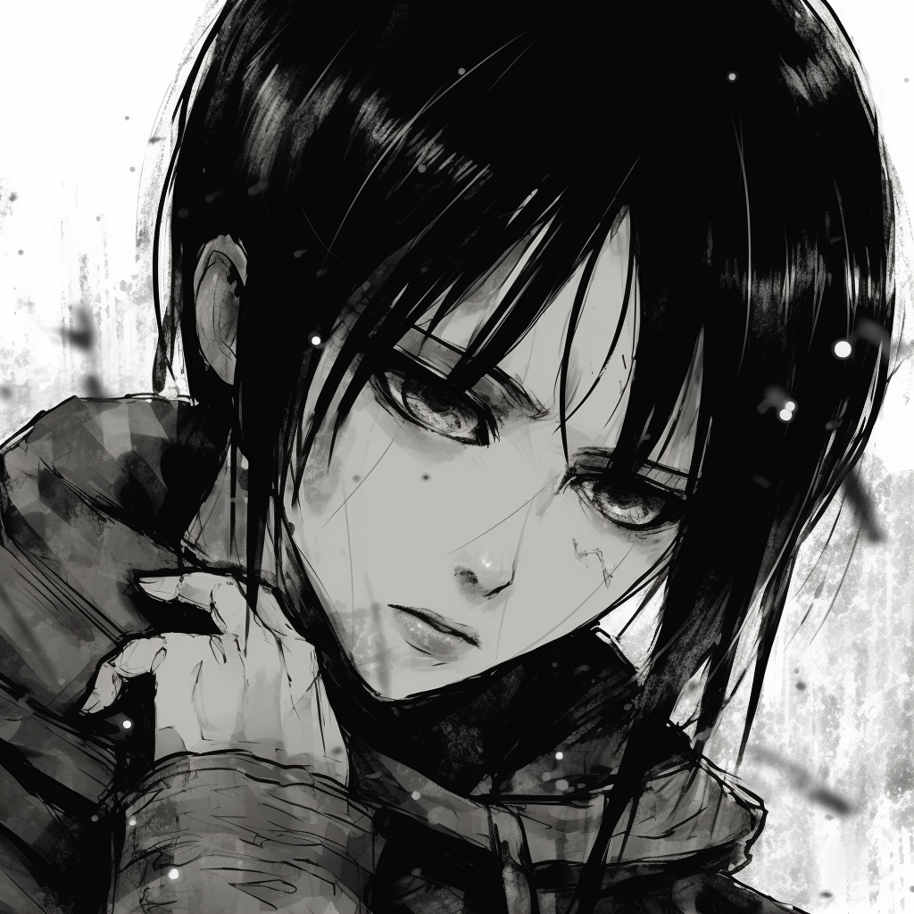Levi Ackerman from Attack on Titan, portrayed with grunge style, detailed linework, and focused gaze. creative anime grunge pfp concepts pfp for discord.
