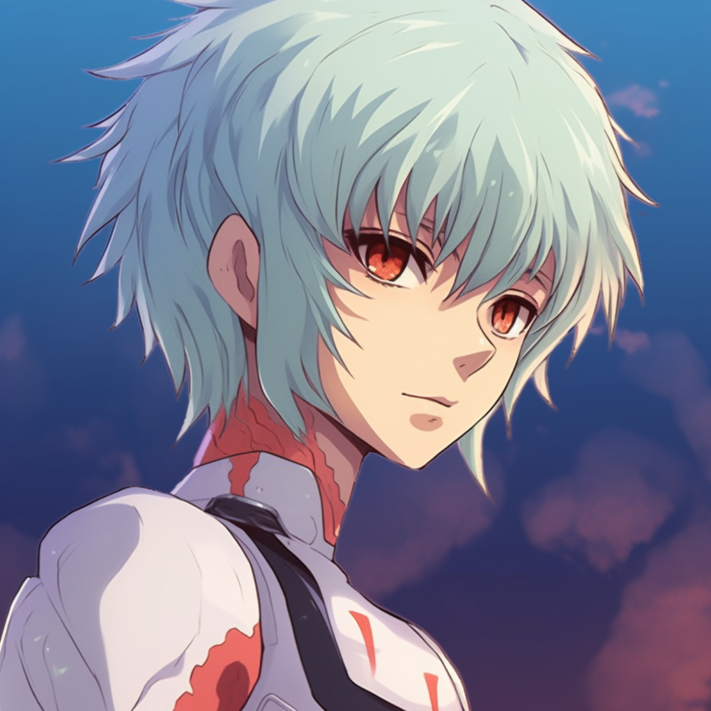 Highly detailed anime profile picture of Rei from Neon Genesis Evangelion, showcases her distinct blue hair and red eyes. cool anime pfp pfp for discord.