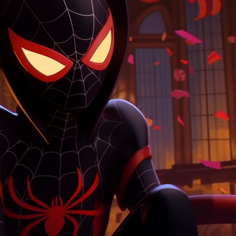 Gwen and Miles swinging through a moonlit sky, bold lines and dynamic poses. spiderverse gwen and miles matching pfp pfp for discord.