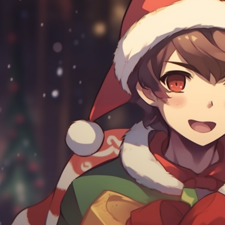 Two characters in winter clothing, snowy backdrop, cool colors, and soft outline. fun-friend group matching christmas pfp pfp for discord.