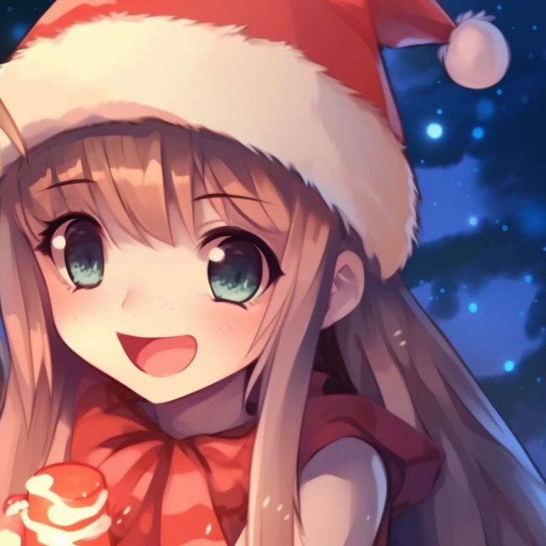 Two characters in Christmas-themed attire, vibrant colors and smooth shading, sharing festive treats. cute girl and boy matching christmas pfp pfp for discord.