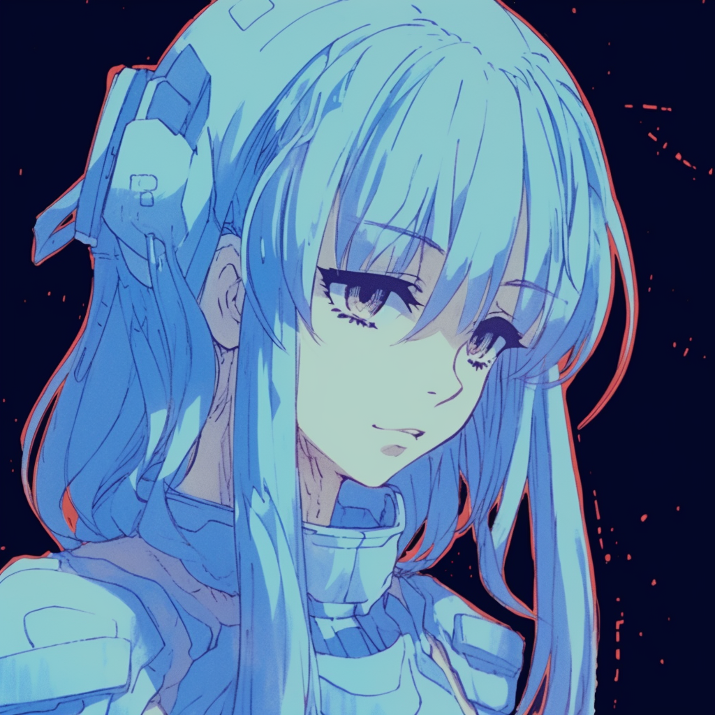 Intense close-up of Rei's face, highlighting her mystic gaze, cool color tones. light blue anime pfp