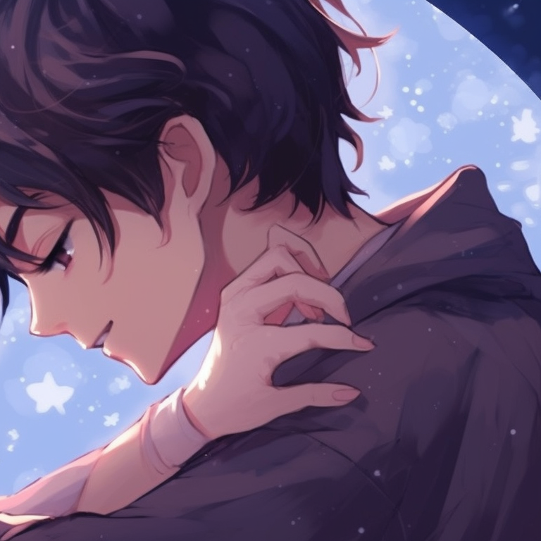 Close-up of two characters, intertwining fingers suggesting strong bond, vibrant and warm colors romantic matching anime pfp pfp for discord.