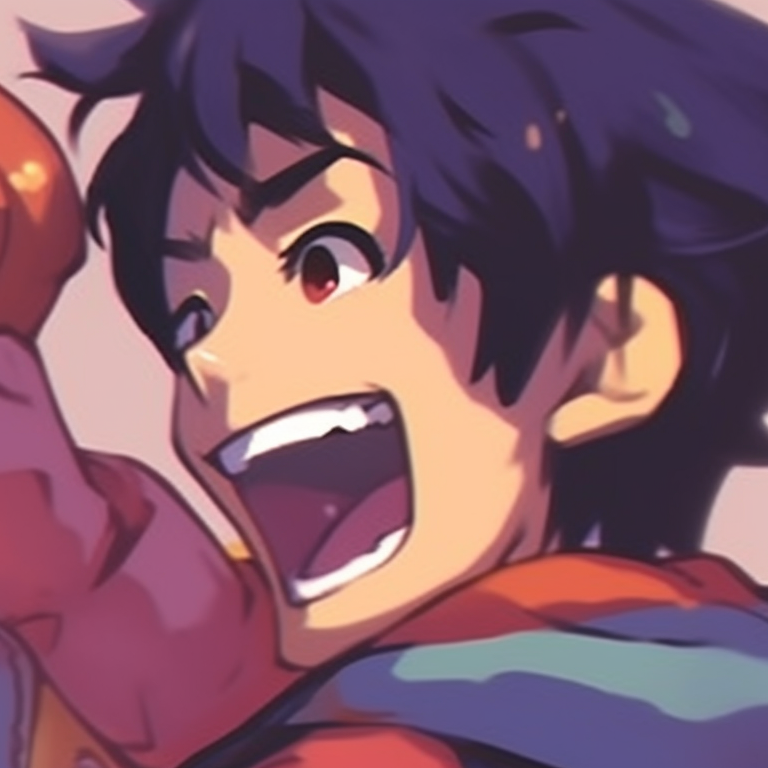 Close-up of two characters, detailed expressions showcasing fun and joy. pfp ideas for matching with laughter pfp for discord.