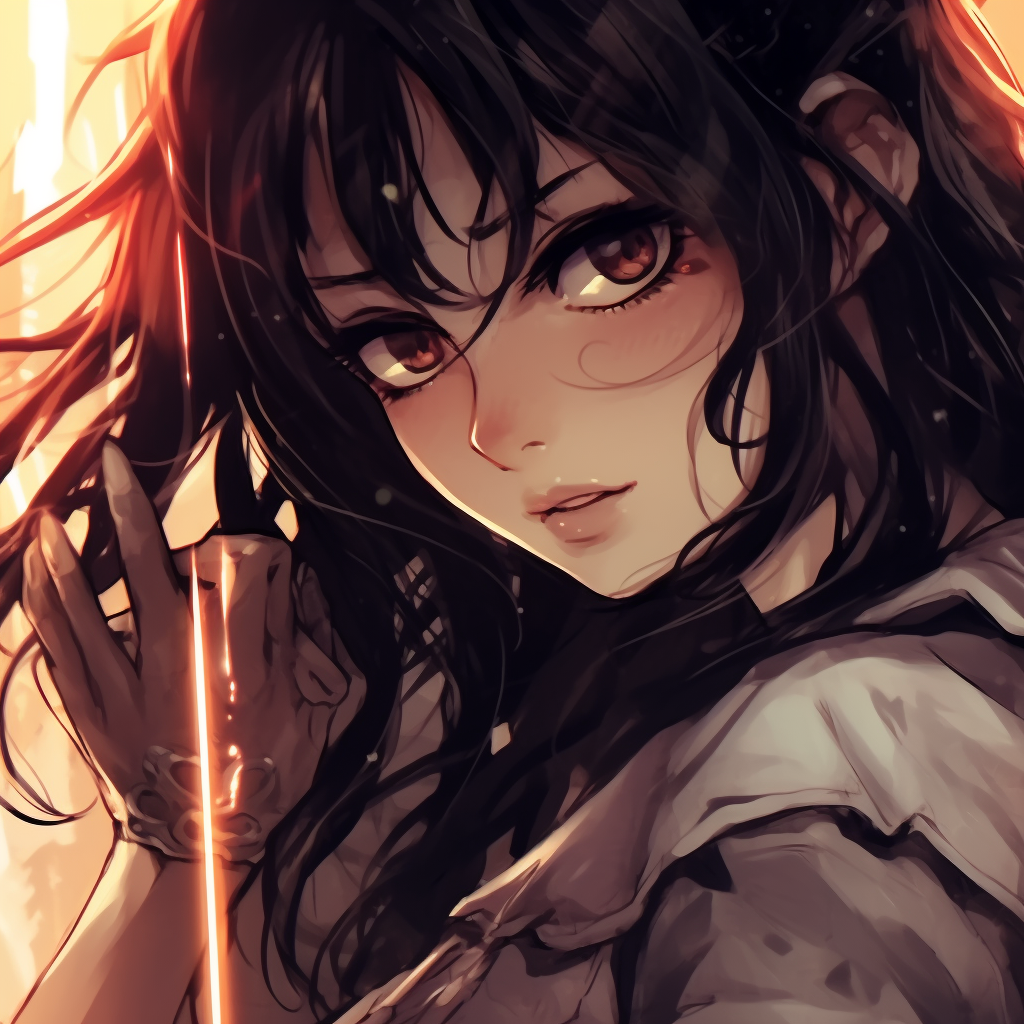 Close-up of a fierce anime girl, brandishing a gleaming sword with determination. fierce anime girls pfp manga