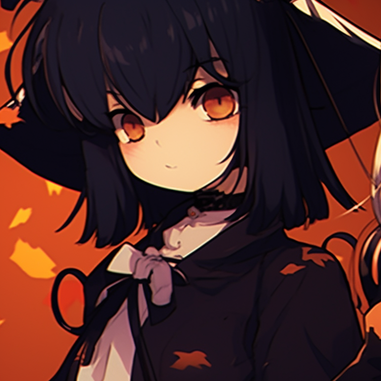 A close-up of two serious characters, fine detailing on their Gothic Halloween attire. matching anime pfp gif halloween theme collection pfp for discord.