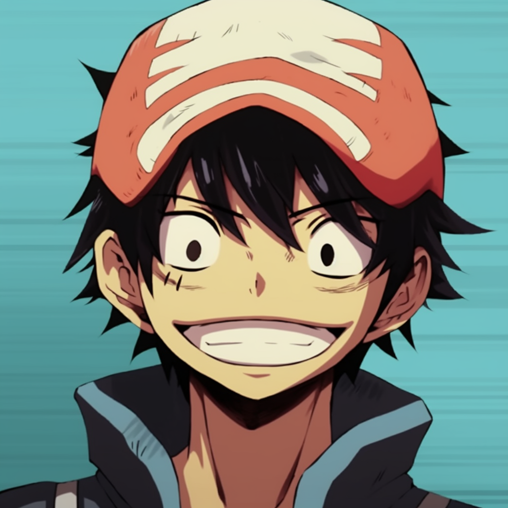 Gimmicky Monkey D. Luffy illustration, energetic composition and vibrant color scheme. boys with funny anime pfps