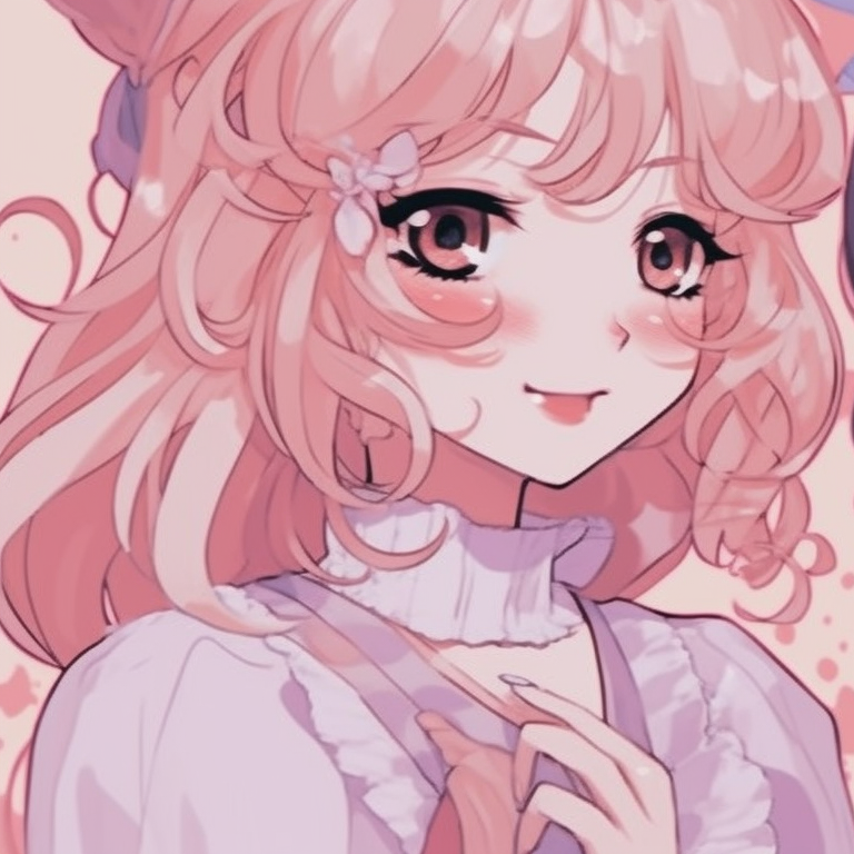 Close-up of two characters, highlights on eyes with soft blushes, dreamy pastel background. matching pfp for besties aesthetic pfp for discord.