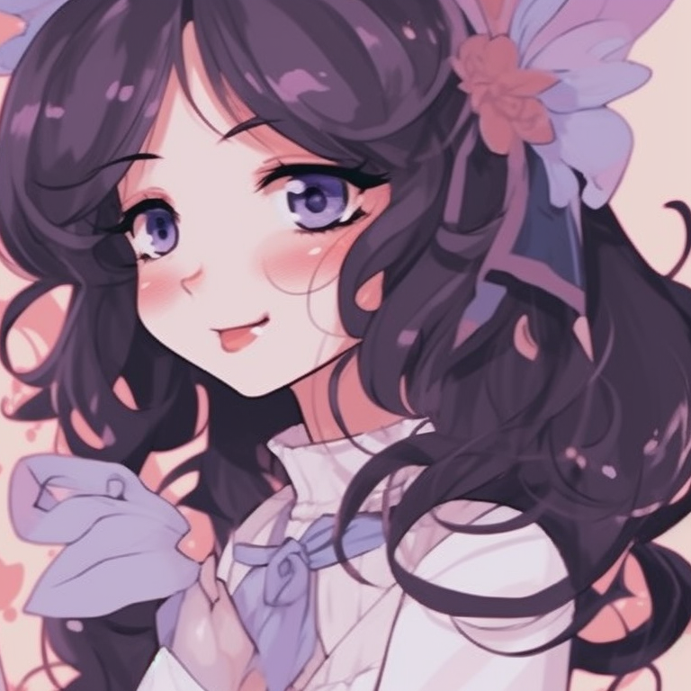 Close-up of two characters, highlights on eyes with soft blushes, dreamy pastel background. matching pfp for besties aesthetic pfp for discord.
