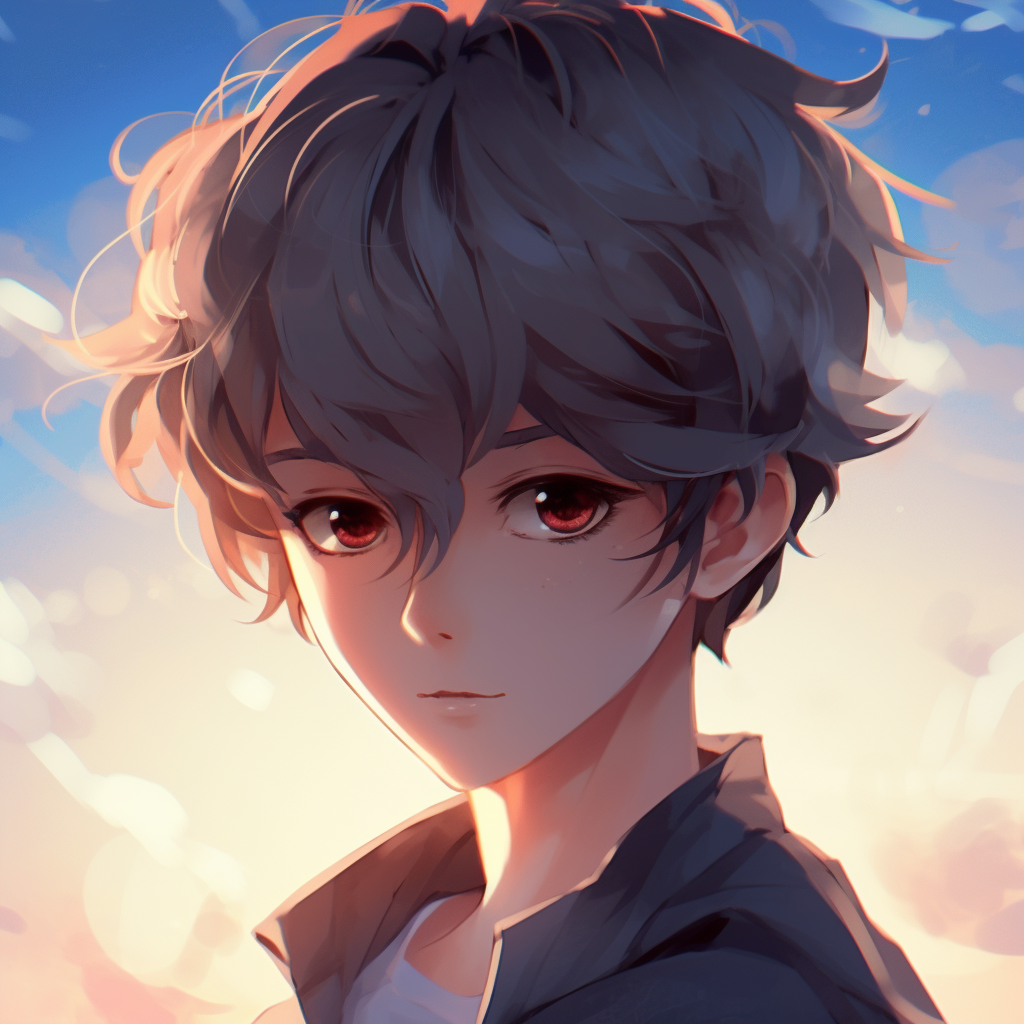Close-up shot of a blushing anime boy, focus on rosiness and vivid eye colors. adorable anime pfp male pfp for discord.