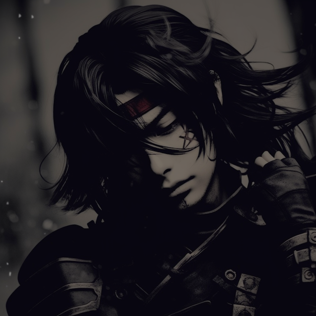 Silhouette of a ninja, dark aesthetics and distinct pose. anime pfp dark aesthetic inspiration pfp for discord.