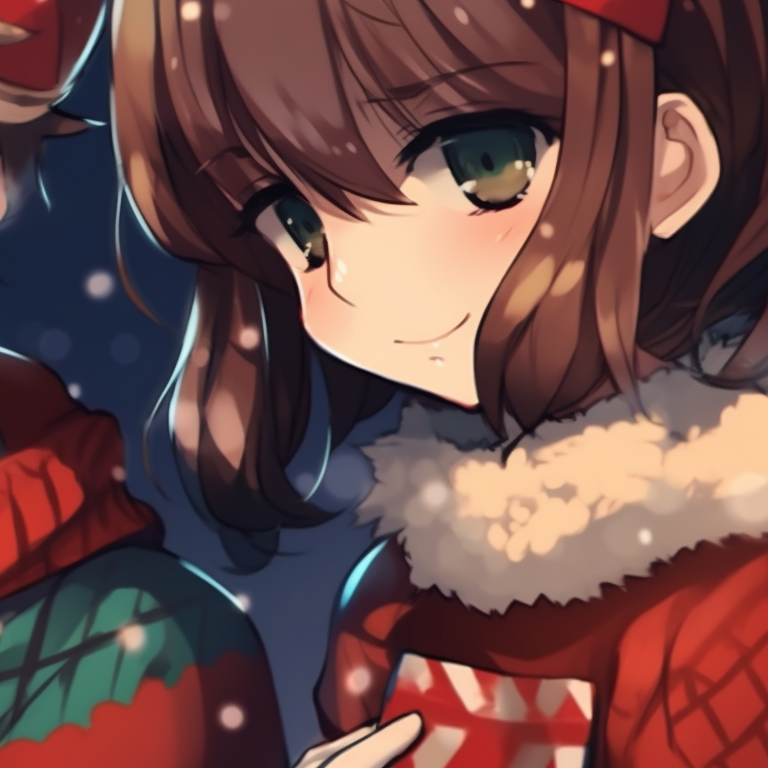 Two characters in winter landscapes, cool tones, building a snowman together. christmas matching pfp ideas pfp for discord.