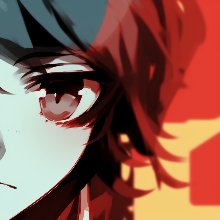 Two memcchi characters, dark and shadowy color gradient, with backs against each other. stylish memcchi matching pfp pfp for discord.