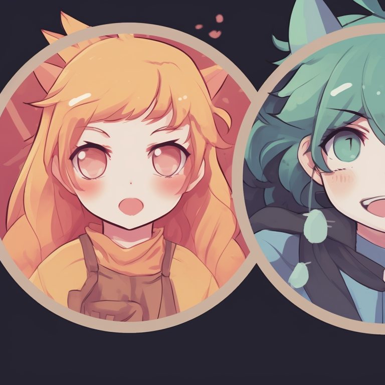 Four toon-style characters, soft contours and catchy colors, set in harmonious frame. cartoon-based matching pfp for 4 friends pfp for discord.