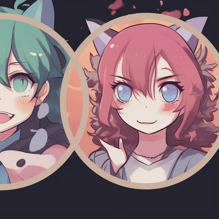 Four toon-style characters, soft contours and catchy colors, set in harmonious frame. cartoon-based matching pfp for 4 friends pfp for discord.