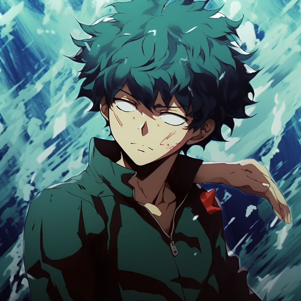 Deku exhibiting One For All quirk, showcasing vibrant energy effects and bold colors. modern anime characters pfp