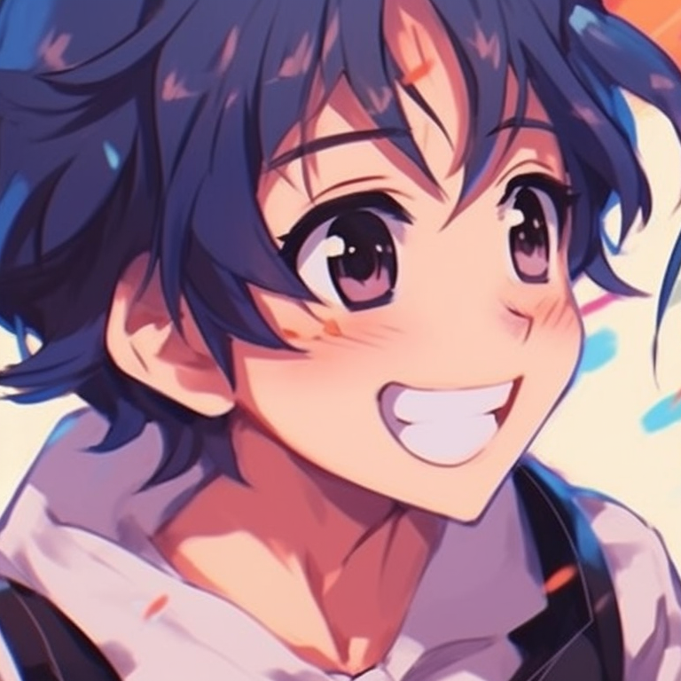 Two characters, vibrant colors, sharing a laughter while leaning against each other. real life matching pfp for besties pfp for discord.