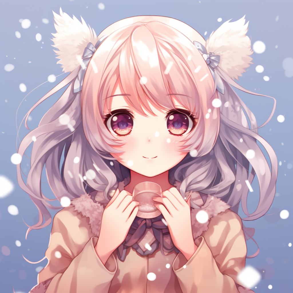 An adorable cat girl with big eyes and cat ears, soft colors and playful demeanor. fabulous kawaii anime pfp designs