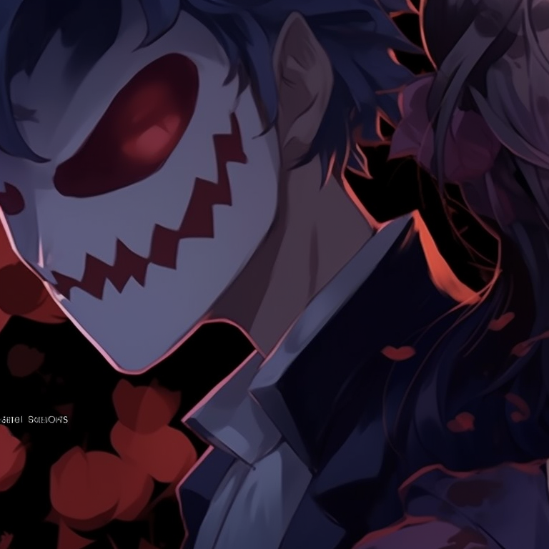 The characters cast into deep, inky shadows against the luminous glow of a blue moon. A Halloween night, etching their silhouettes. a silent voice anime characters for matching halloween theme pfp pfp for discord.