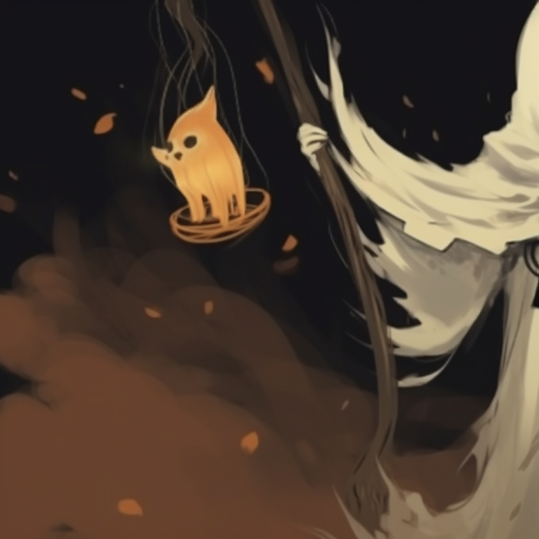 Two ghost characters, strikingly detailed, floating symmetrically. history of ghost pfp for halloween pfp for discord.