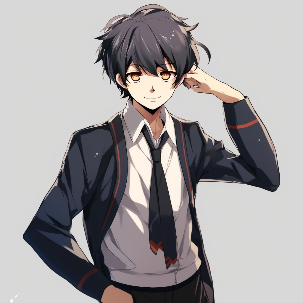 Anime boy in Japanese school uniform, featuring detailed uniform design and bold colors. cute anime guy pfp choices pfp for discord.