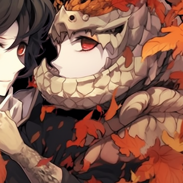 Characters sharing a secret under candlelight, one in a classic ghost costume, the other in a black cat costume, warm colors and gothic details. halloween couple matching pfp pfp for discord.