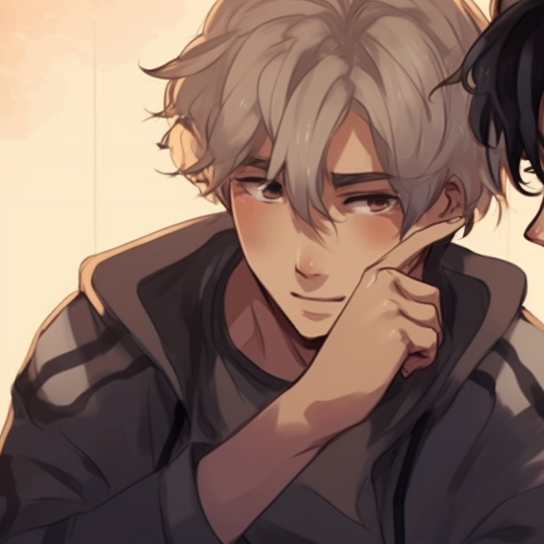 Two characters, grayscale palette and tearful expressions, standing back-to-back. trending bl matching pfp pfp for discord.