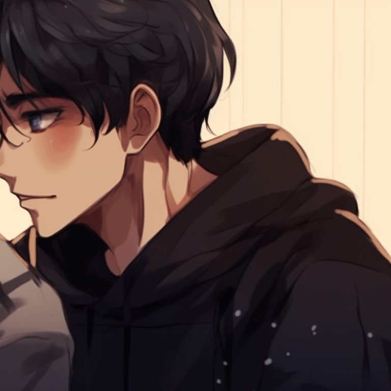 Two characters, grayscale palette and tearful expressions, standing back-to-back. trending bl matching pfp pfp for discord.