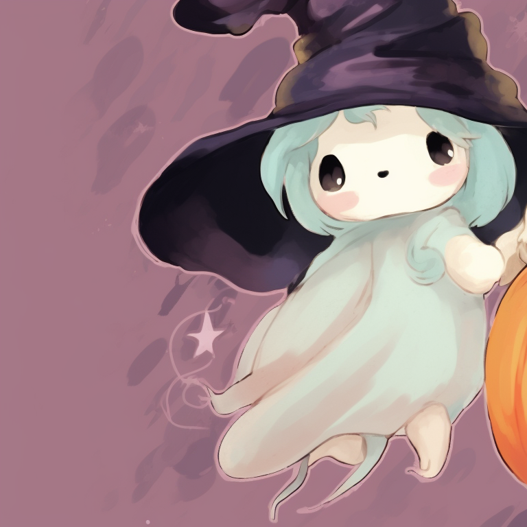 Two characters as witches, wielding a magic wand and broom, sharp lines and pastel color palette. kawaii halloween anime matching pfp theme pfp for discord.