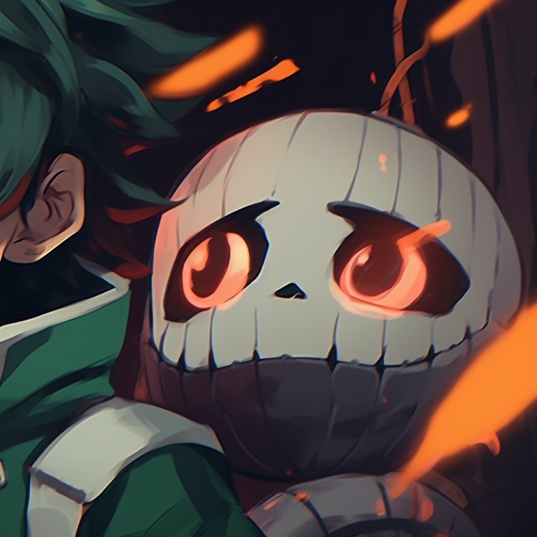 Deku and Uraraka wearing grim cloaks, angular design and gothic color scheme. deku and uraraka halloween edition pfp for discord.