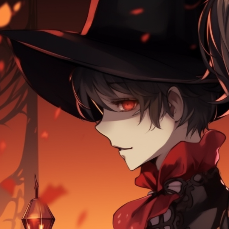 Two anime characters in Gothic attires expressing their love, with detailed costumes and dark tones. spooky anime couples halloween themed profile pictures pfp for discord.