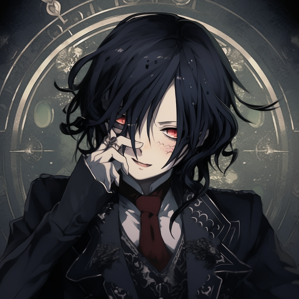 Profile picture of Sebastian Michaelis from Black Butler in a dark color palette and unique gothic aesthetics. gothic aesthetics in anime pfp