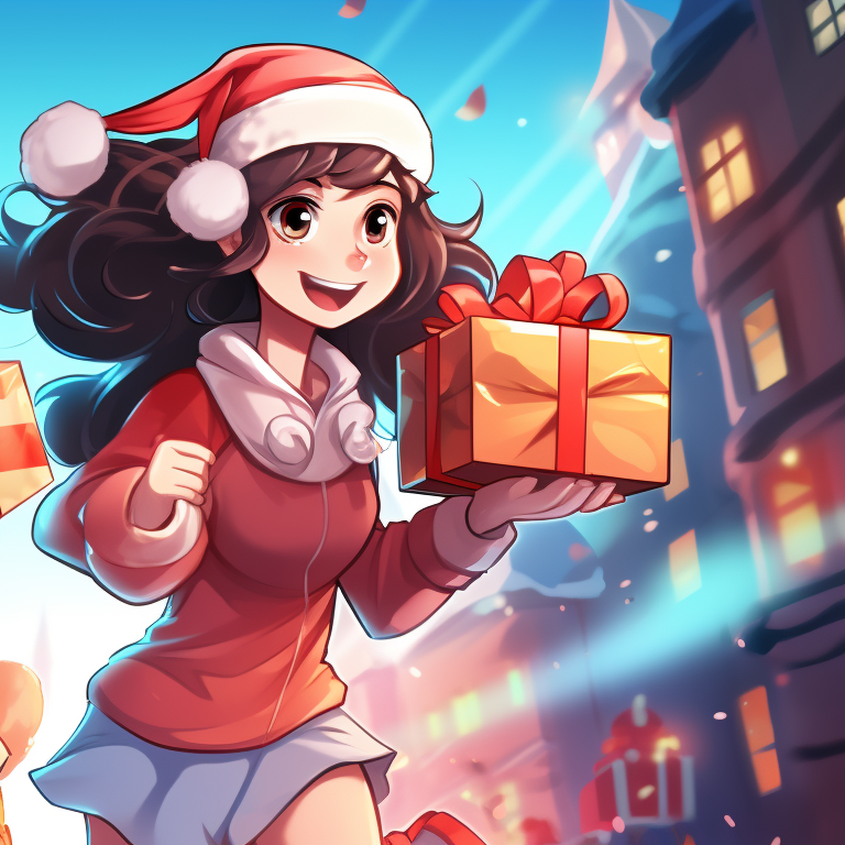 Two characters in Santa outfits, bright colors and comic style, carrying Christmas gifts. creative matching christmas tiktok pfp pfp for discord.