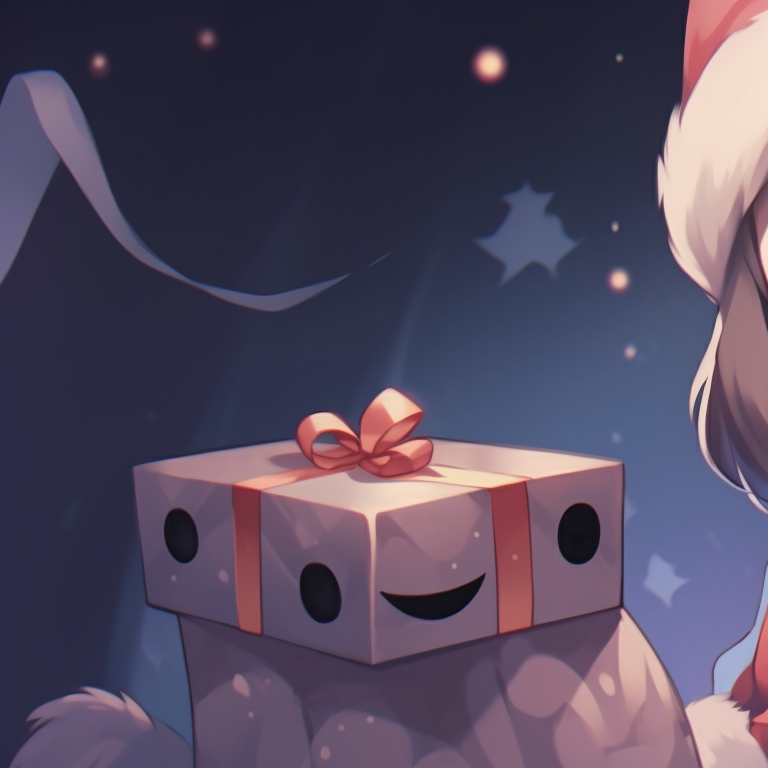 Two ghost characters, glowing orbs surrounding, faint winter landscape in the background. matching christmas pfp ghost illustrations pfp for discord.