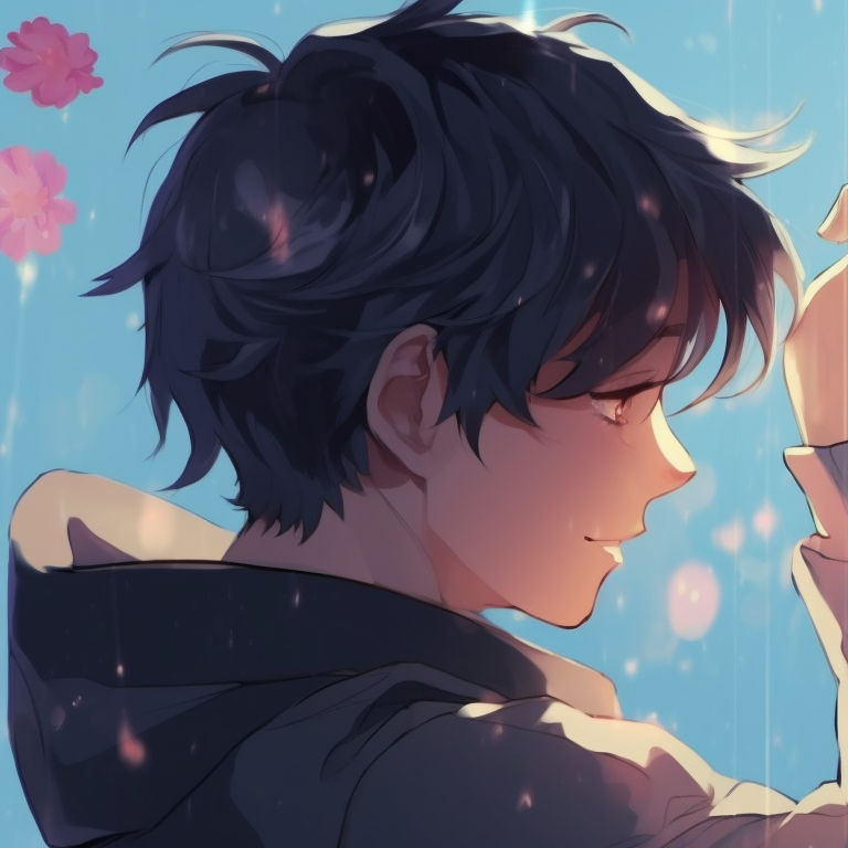 Two characters forming a heart shape, pastel background and romantic atmosphere. romantic couple match pfp pfp for discord.