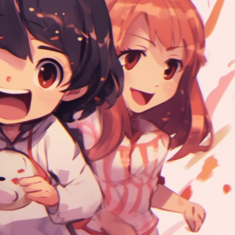 Three characters in dynamic poses, bold colors and detailed surroundings. adorable trio pfp matching pfp for discord.