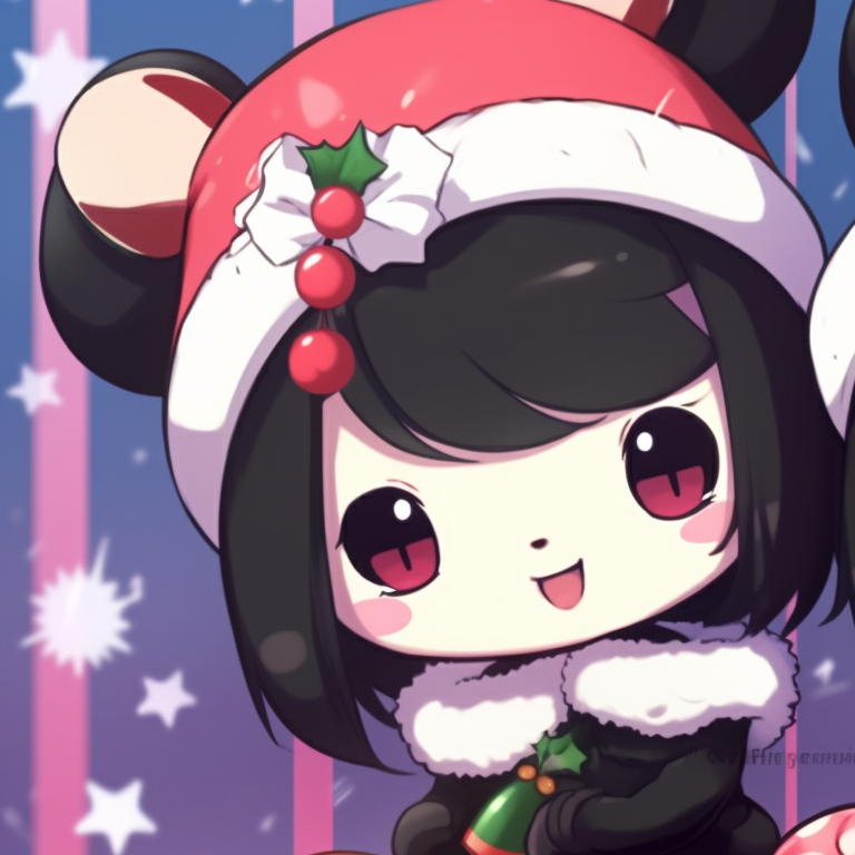 Kuromi characters surrounded by snowflakes, cool colors and intricate details on the winter background. matching kuromi christmas pfp ideas pfp for discord.