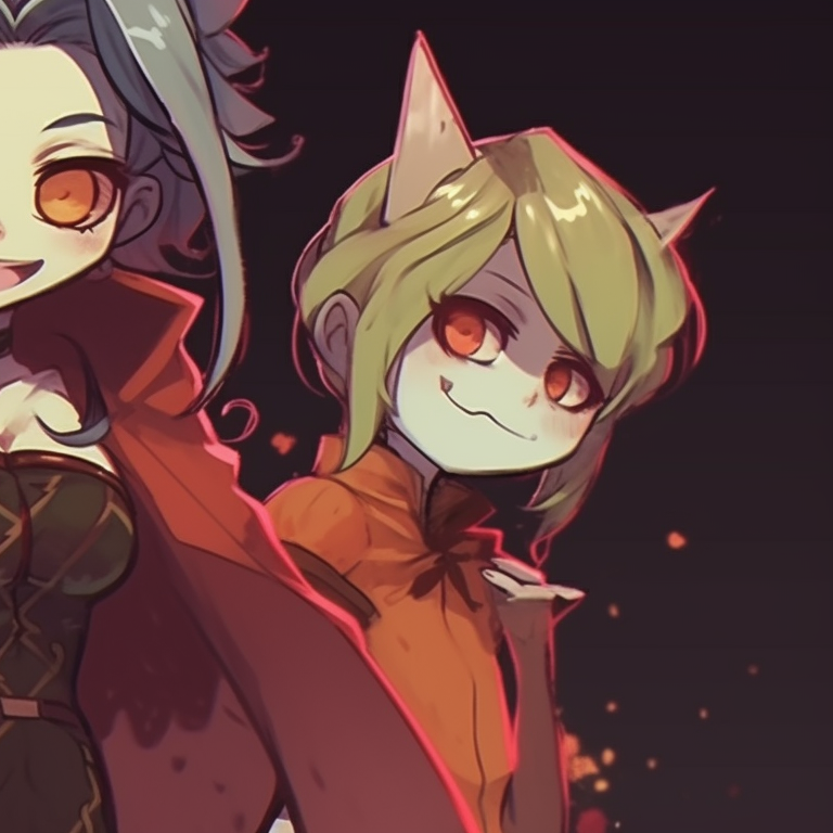 Three characters in eerie fantasy outfits, bold linework and intense expressions, facing forward. trio pfp for halloween pfp for discord.