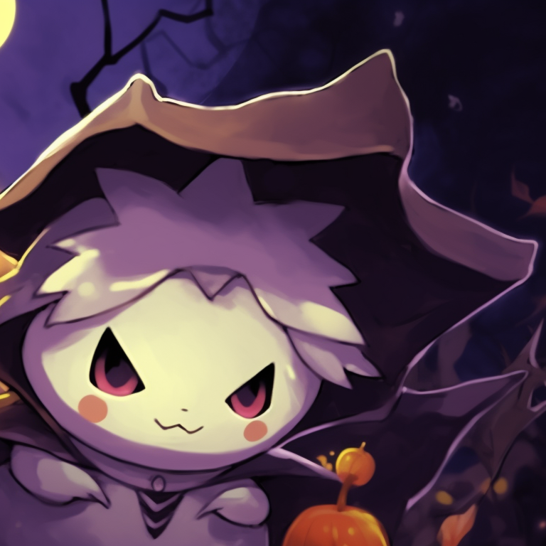 Two ghost-type Pokemon characters, Gengar and Duskull, with a dark and cool color palette, each under a spooky, misty Halloween moon. best matching pokemon pfp for halloween theme pfp for discord.