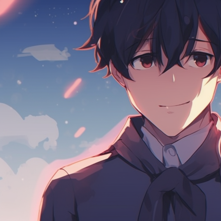 Two characters, floral theme and vibrant colors, looking at each other amidst a field of flowers. anime aesthetic matching pfp couple pfp for discord.