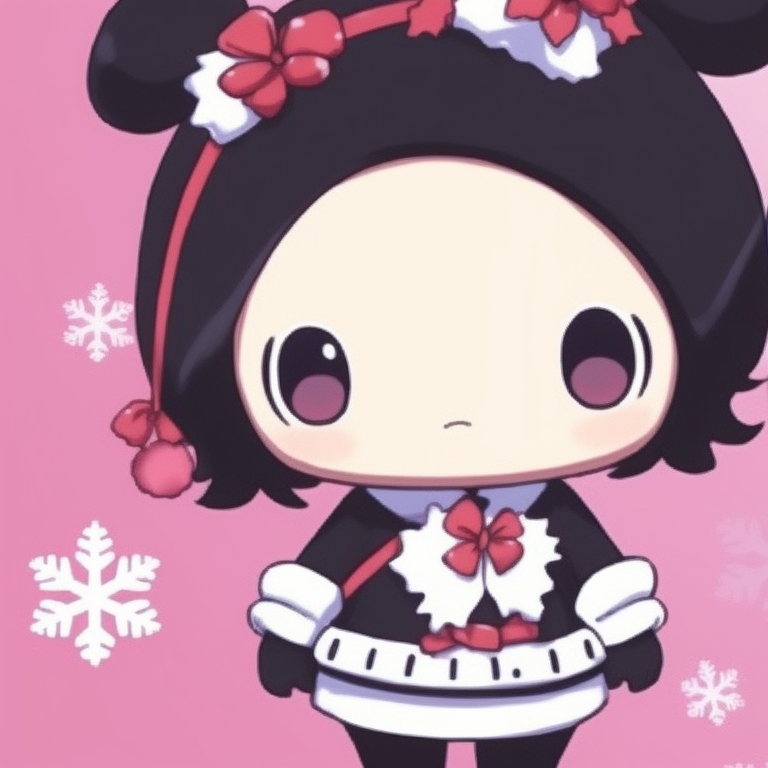 My Melody and Kuromi sharing a Christmas cake, soft shading and cheerful atmosphere. charming my melody and kuromi matching christmas images pfp for discord.