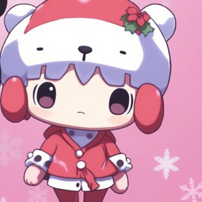 My Melody and Kuromi sharing a Christmas cake, soft shading and cheerful atmosphere. charming my melody and kuromi matching christmas images pfp for discord.