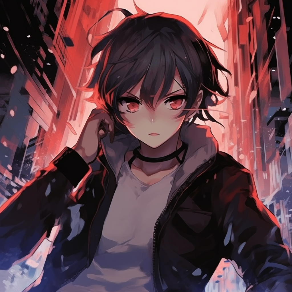 Animation style inspired by Akira with sharp lines and dynamic composition. 512x512 anime pfp cool design