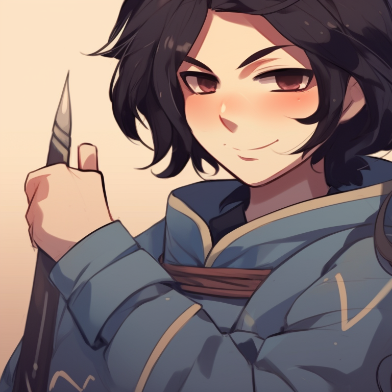 Two characters in samurai armors, cool colors and serious expressions, each holding a sword in front. matching pfp for friends in anime style pfp for discord.