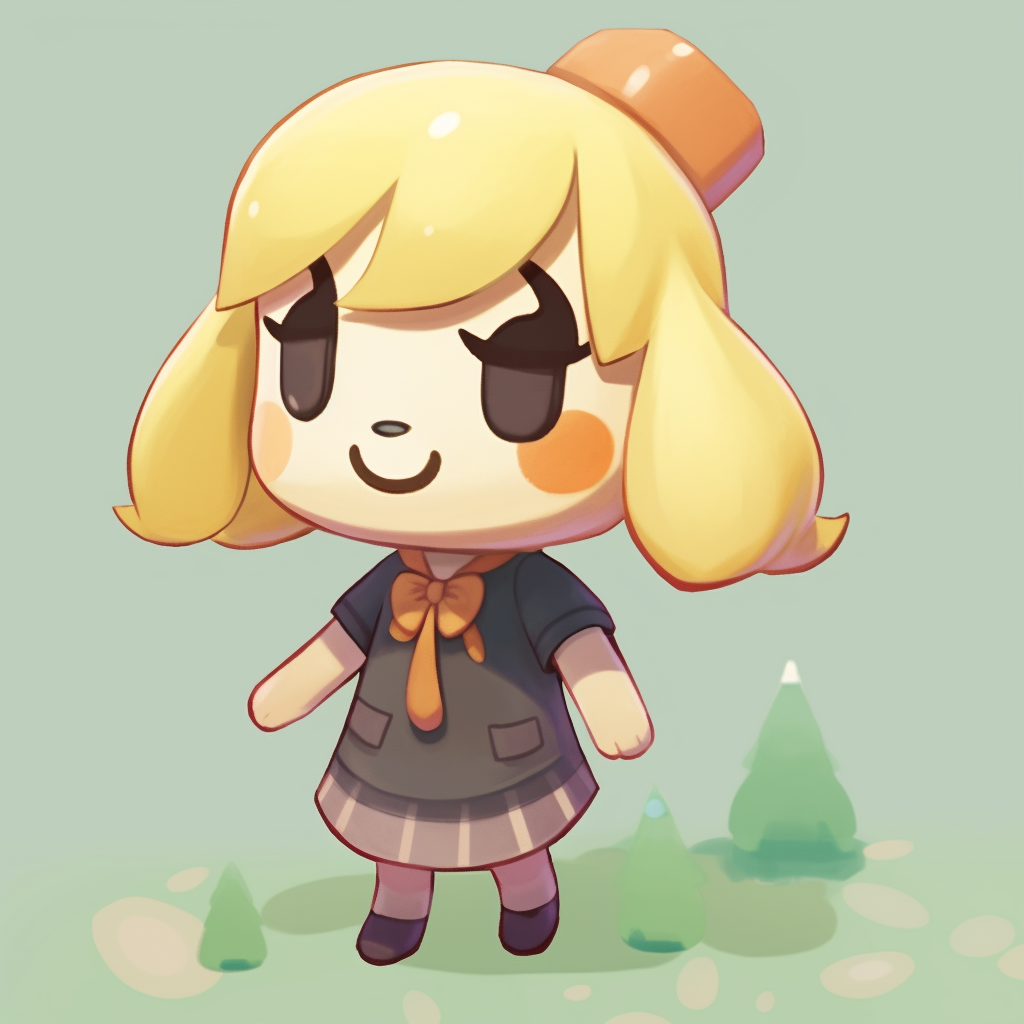Isabelle in her town hall office, detailed environment and focus on her professional side. illustrative animal crossing pfp