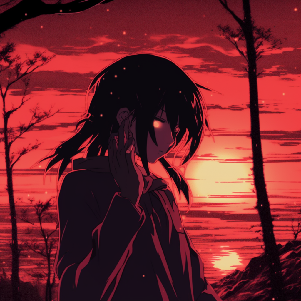 An intense picture of a fierce anime character clothed in red, accentuating their strong presence. high-quality red anime 4k