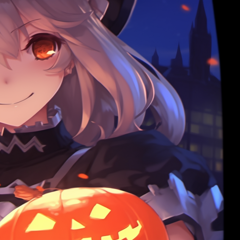 Two characters in the moonlight, Halloween props at hand, silhouetted against a radiant moon. genshin inspired halloween matching pfp pfp for discord.