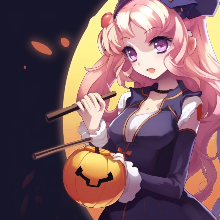 Two characters, festive costumes and slight creasing on the edges, posing under halloween decorations. sailor moon matching pfp halloween theme ideas pfp for discord.